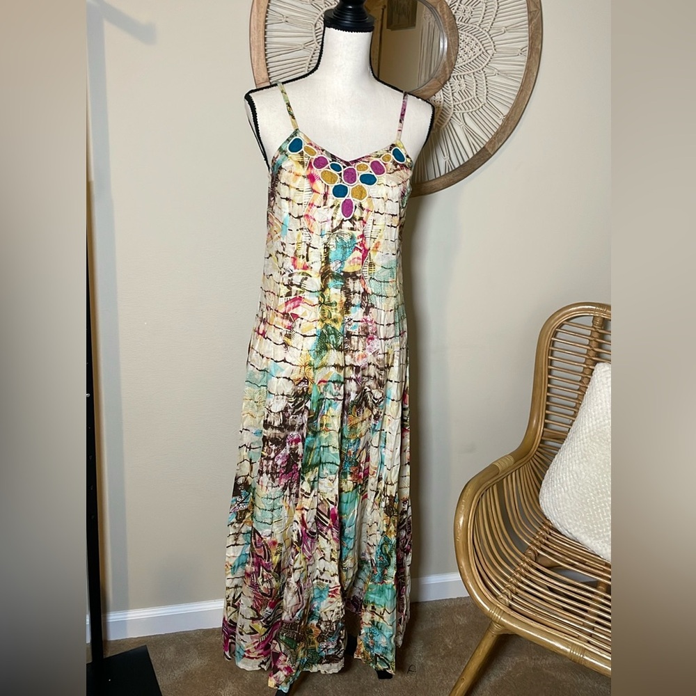 Chaudry Floral maxi Boho Sundress small Resort Wear, tropical NWT